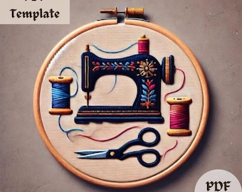 motif de broderie Machine à coudre vintage - couture PDF bricolage, motif de broderie à la main, travaux d'aiguille, décoration couturière, téléchargement immédiat