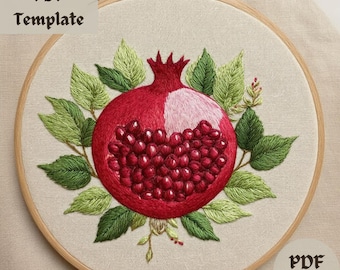 Pomegranate Hand Embroidery Pattern PDF, Vibrant Fruit Embroidery Design, DIY Kitchen Stitching Template, Whimsical Hoop Art Decor