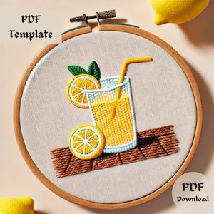 Lemonade Embroidery Pattern, Summer Drink Hand Embroidery, Refreshing Citrus Embroidery Design, Kitchen Decor PDF, DIY Stitch Pattern
