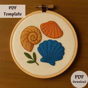 Seashells Hand Embroidery Pattern, Coastal Hand Embroidery PDF, Ocean Shell Stitch Design, Beach Hoop Art, DIY Summer Embroidery Template