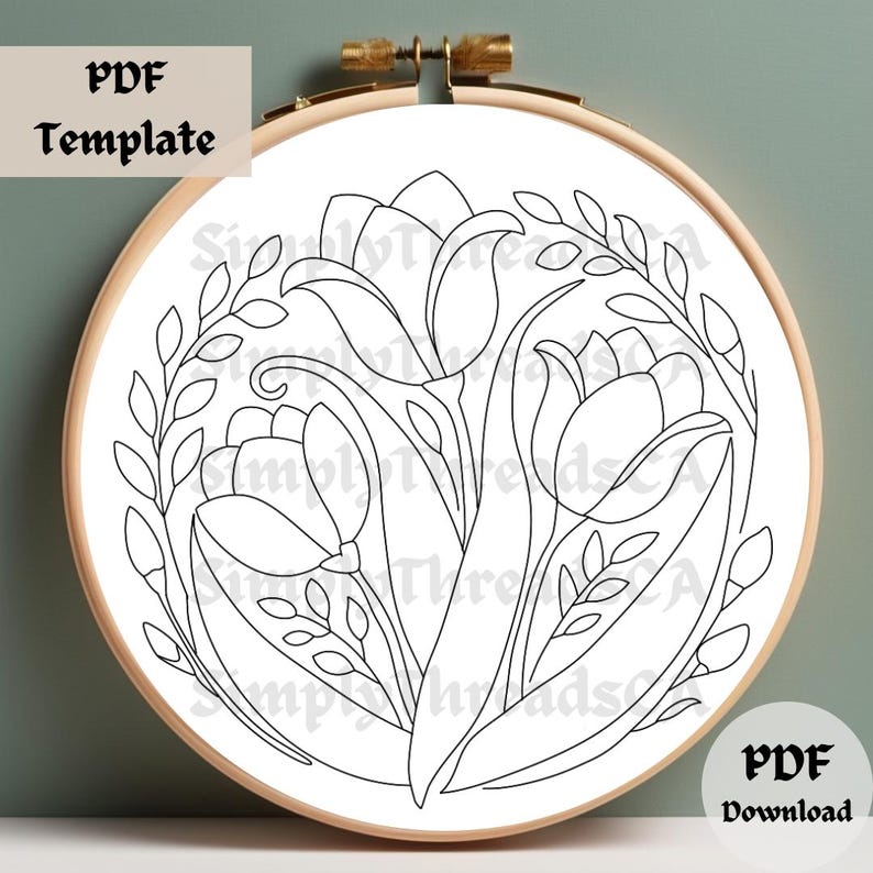 Tulip Embroidery Pattern, Elegant Colourful Floral Hand Embroidery PDF ...