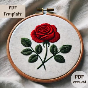 バラの花の刺繍パターン、花のバラの手刺繍デザイン、DIYの花のステッチPDF、エレガントなバラのフープアートテンプレート、花のデザイン