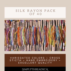 Silk Rayon: Pack of 40 Threads ~ Variegated Colors ~ Hand Embroidery Floss ~ Cross Stitch Floss ~ Multicolor Threads ~ Stranded Floss Skein