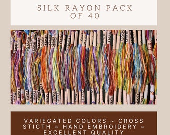 Silk Rayon: Pack of 40 Threads ~ Variegated Colors ~ Hand Embroidery Floss ~ Cross Stitch Floss ~ Multicolor Threads ~ Stranded Floss Skein
