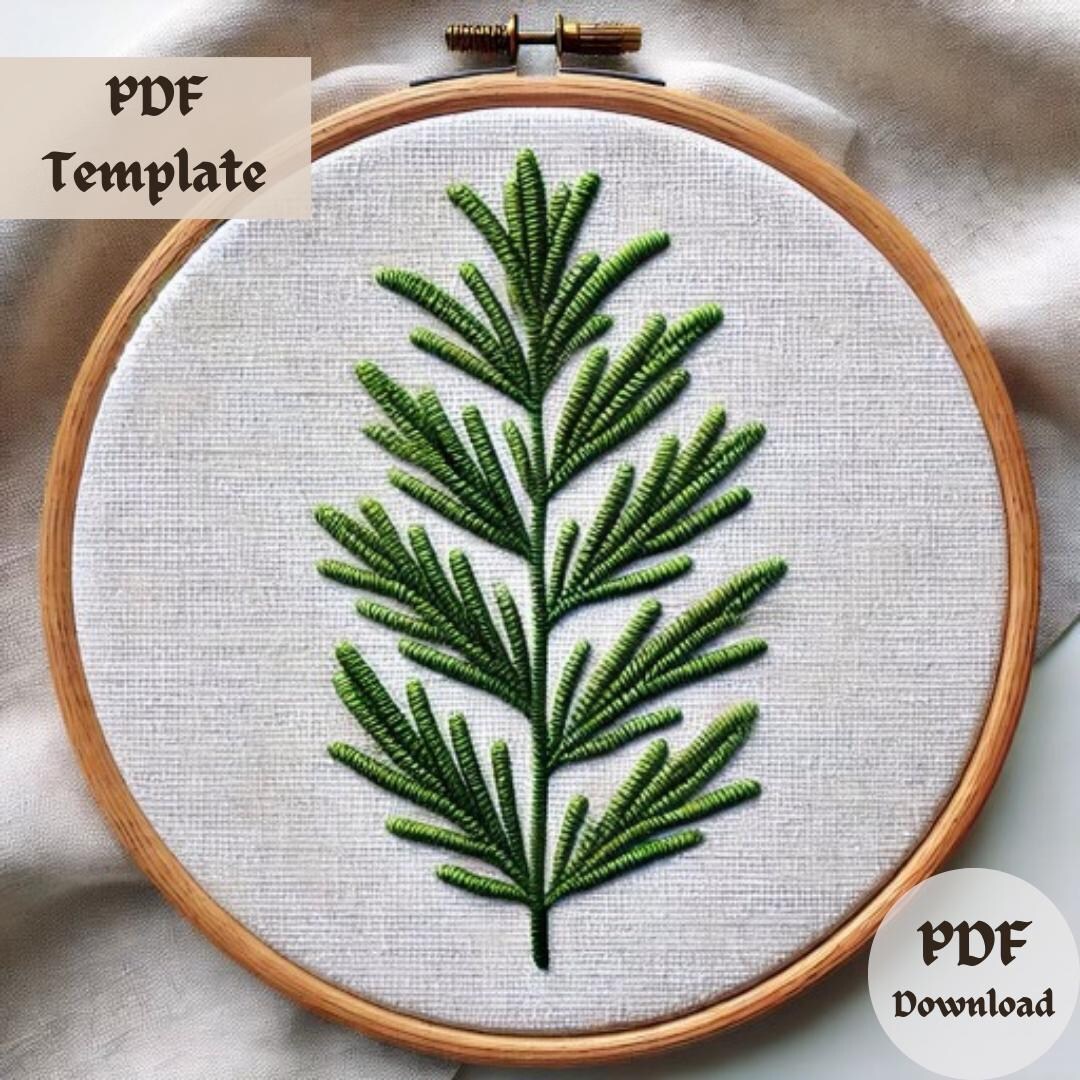 Pine Leaf Embroidery Pattern, Evergreen Botanical Hand Embroidery ...