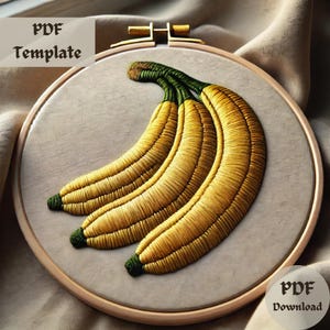 Banana Embroidery Pattern, Tropical Fruit Hand Embroidery Design, Vibrant Banana Stitching PDF, DIY Summer Hoop Art Template