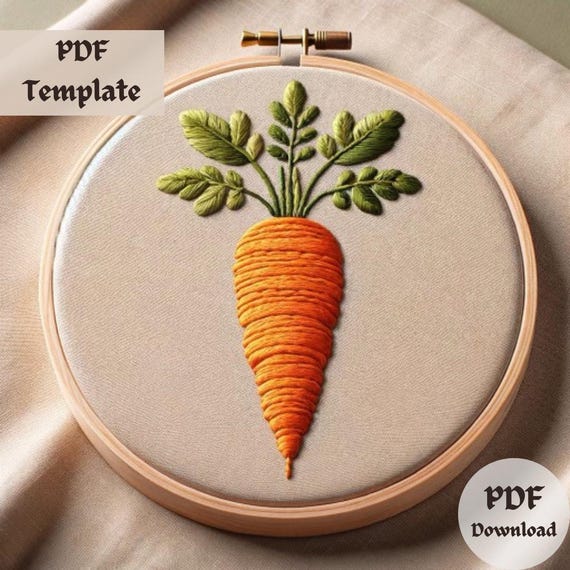 にんじんの刺繍パターン、野菜のステッチPDF、手刺繍デザイン、DIY