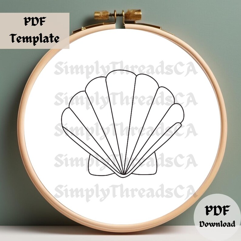 Seashell Template.pdf Seashell Embroidery Pattern, Coastal Beach Hand Embroidery Design ...