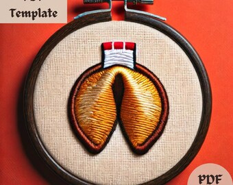 Fortune Cookie Embroidery Pattern, Funny Snack Hand Embroidery PDF, Cookie Stitch Design, Cute Fortune Food Hoop Template