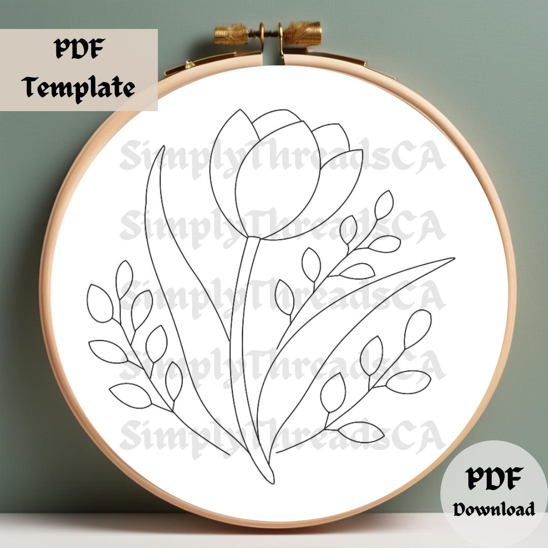 Pink Tulip Embroidery Pattern, Elegant Floral Hand Embroidery PDF ...