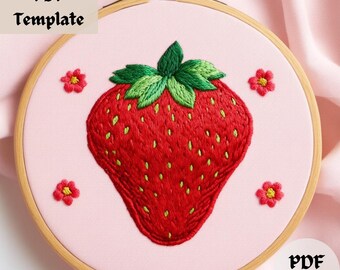 Strawberry Embroidery Pattern, Fruity Hand Embroidery Design, Summer Fruit Stitching PDF, DIY Hoop Art, Vibrant and Colorful Berry Decor
