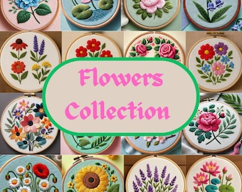 Floral Hand Embroidery Pattern Bundle, 150+ Botanical Stitch Designs, PDF Templates for Hoop & Clothes, DIY Flower Embroidery Pattern Set