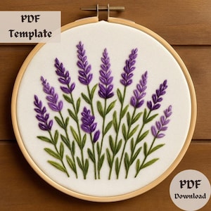 Lavendel Blumen Stickmuster, Botanischer Garten Handstickerei, Lavendel Stickdesign, Blumenstickerei PDF, DIY Blumenmuster
