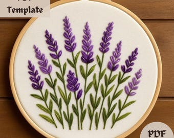 Motif de broderie fleur de lavande, broderie à la main dans le jardin botanique, motif de point lavande, broderie florale PDF, motif de fleurs bricolage