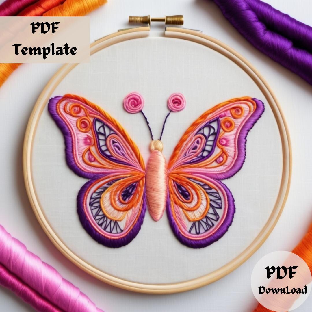Butterfly Embroidery Pattern PDF, DIY Hand Embroidery Design, Insect ...