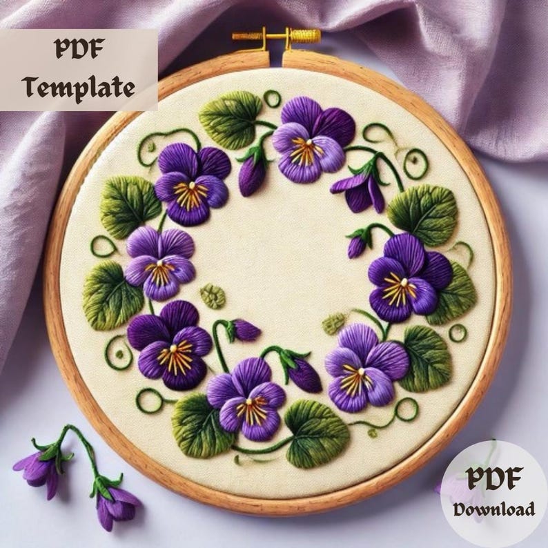 Violet Floral Wreath Embroidery Pattern – Elegant Hand Embroidery ...
