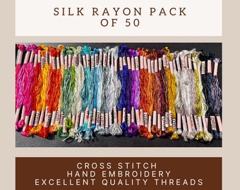 Silk Rayon: Pack of 50 Threads ~ Hand Embroidery Floss ~ Cross Stitch Floss ~ Color Threads ~ Stranded Floss Skeins ~Silk Rayon Thread Floss