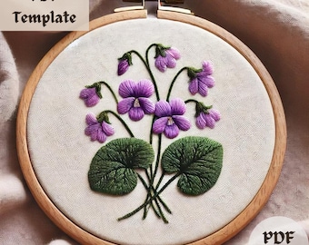 Violet Flower Embroidery Pattern - Hand Embroidery PDF, Floral Stitching Design, Botanical DIY Hoop Art, Beginner Needlework, Floral Pattern