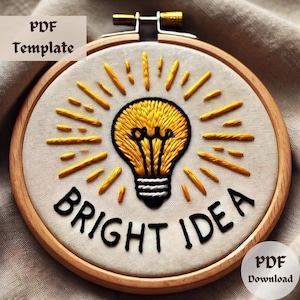 Bright Idea Embroidery Pattern, Hand Embroidery PDF, DIY Lightbulb Stitching, Fun Hoop Art, Creative Inspirational Embroidery Design