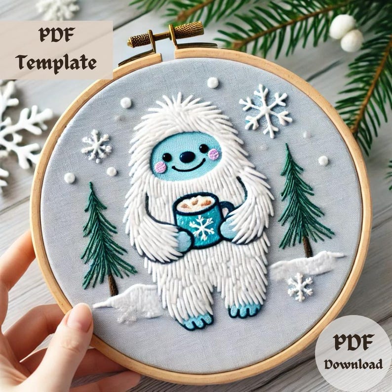 Cozy Yeti Embroidery Pattern - Cute Hand Embroidery PDF, Winter ...