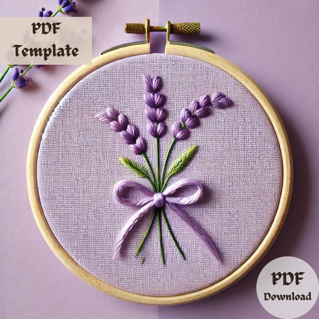 Mini Lavender Embroidery Pattern, Simple Floral Hand Embroidery PDF ...