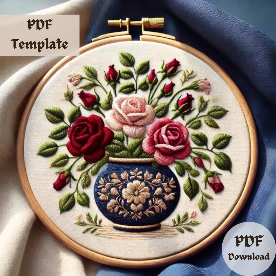 Elegant Rose Bouquet Embroidery Pattern – Hand Embroidery Design ...