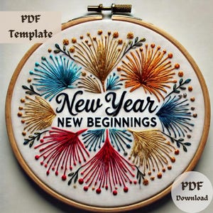 New Year Embroidery Pattern, Fireworks Hand Embroidery, New Beginnings PDF, Celebration Stitch Design, Festive PDF Template