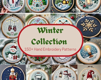 Winter Hand Embroidery Pattern Collection, Winter Embroidery Designs Bundle, Holiday Embroidery PDF Pattern, 150+ DIY Embroidery Patterns