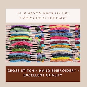 Silk Rayon: Pack of 100 Threads ~ Hand Embroidery Floss ~ colorful Embroidery Threads ~ Shiny Cross Stitch Floss ~ Needlepoint Silk Skeins