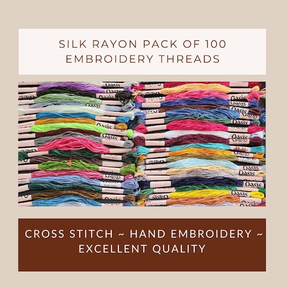 Silk Rayon: Pack of 100 Threads ~ Hand Embroidery Floss ~ colorful Embroidery Threads ~ Shiny Cross Stitch Floss ~ Needlepoint Silk Skeins