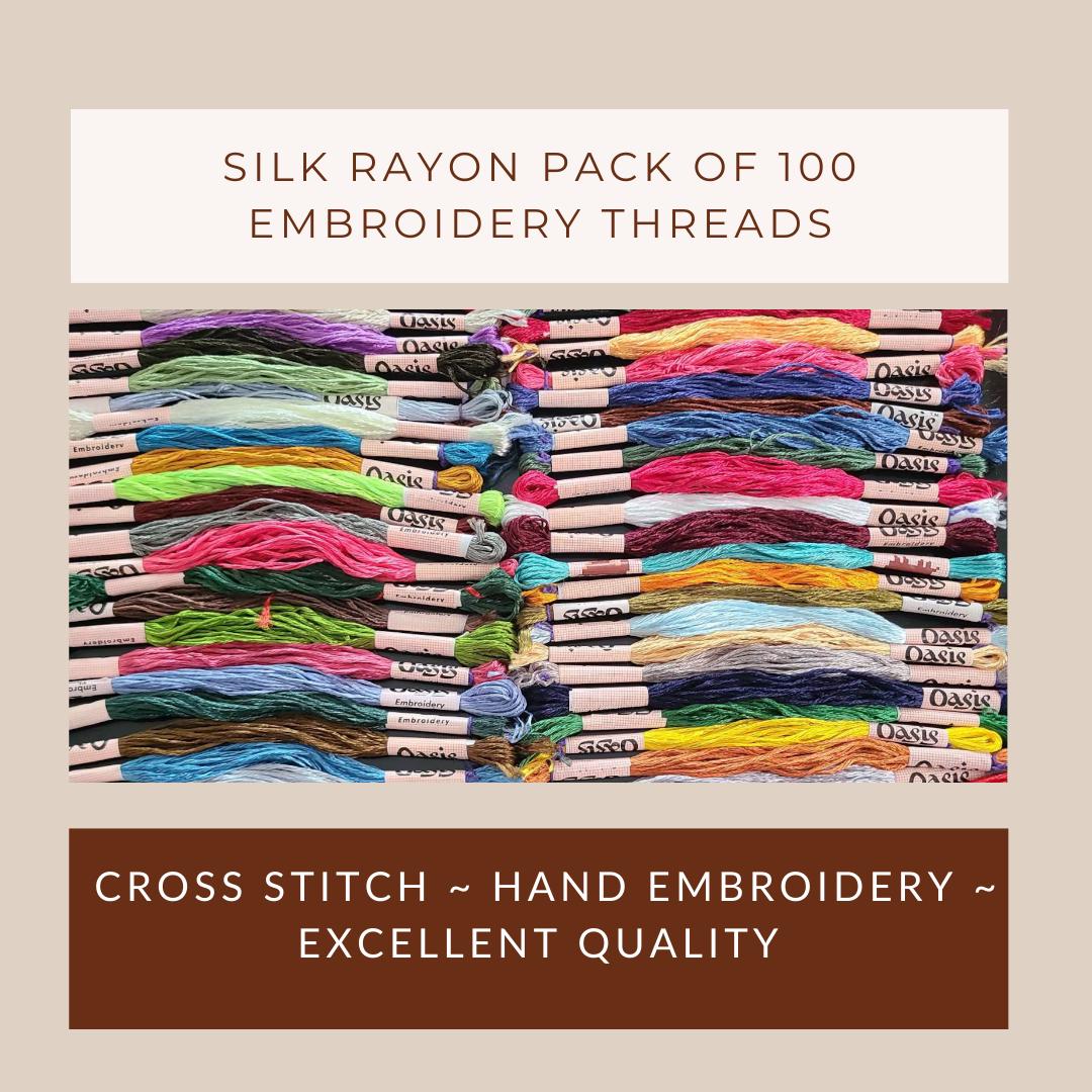 Soie et rayonne : lot de 100 fils ~ fil à broder fait main ~ fils à broder colorés ~ fil brillant point de croix ~ écheveaux de soie pour broderie