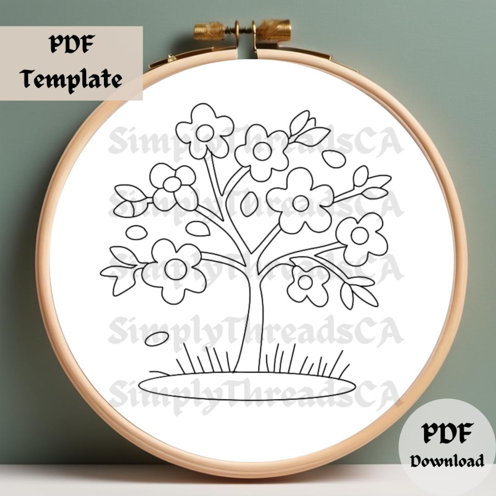 Cherry Blossom Tree Embroidery Pattern, Floral Hand Embroidery, Sakura ...