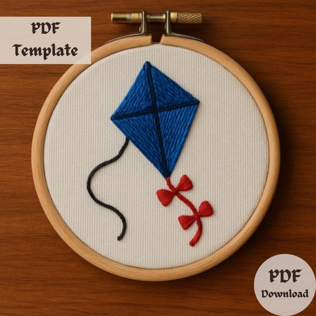 Blue Kite Pattern Blue Kite Embroidery Pattern, Simple Hand Embroidery Design, Whimsical ...