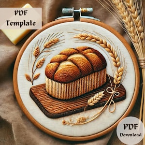 Loaf of Bread Embroidery Pattern, Bakery Hand Embroidery PDF, Cozy Kitchen Stitching Design, Bread Lover Decor, Rustic Hoop Template