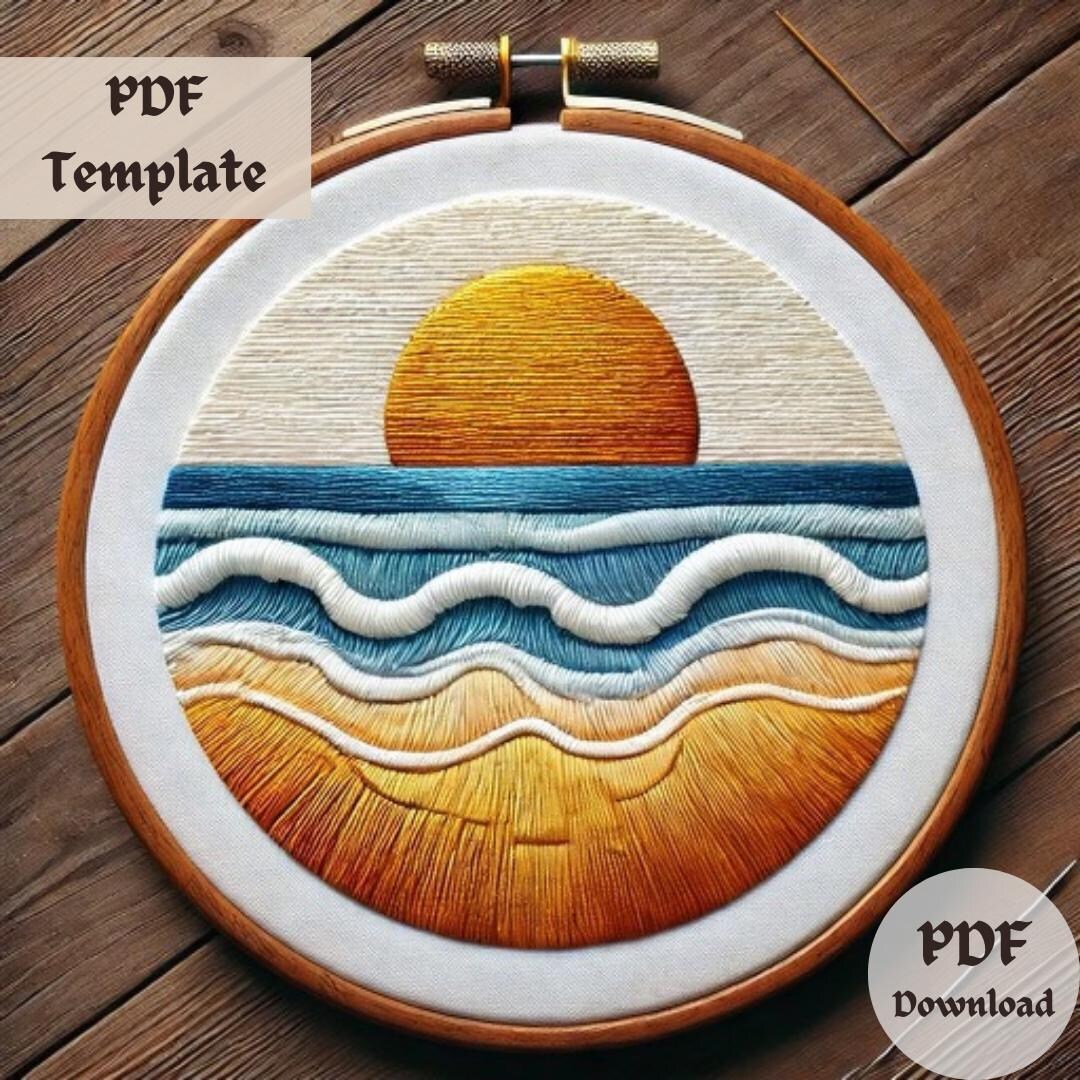 Sunset Beach Embroidery Pattern, Hand Embroidery PDF, Coastal Stitching ...