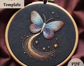 Butterfly Embroidery Pattern, Hand Embroidery PDF, DIY Nature Stitching, Elegant Insect Hoop Art, Botanical Embroidery Design