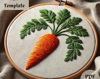 Carrot Embroidery Pattern, Fresh Veggie Hand Embroidery Design, DIY Garden Stitching PDF, Creative Hoop Art Template, Farmhouse Decor