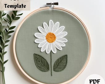 White daisies Hand Embroidery, Flowers Embroidery, Botanical Art, Embroidery Pattern, Daisy Embroidery, embroidery design, stitching crafts