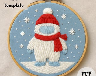 Yeti Winter Hand Embroidery Pattern, Cozy Snow Scene Hand Embroidery PDF, Beginner Friendly Hoop Design, DIY Winter Stitching Template