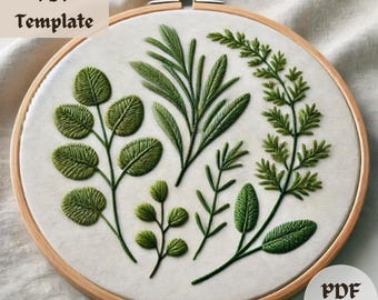 Herbs Embroidery Pattern, Botanical Hand Embroidery PDF, Culinary Plants Stitching Design, DIY Nature-Inspired Hoop Template, Kitchen Decor