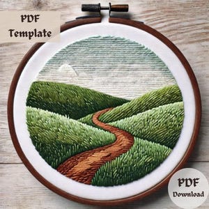 Scenic Trail Embroidery Pattern, Hiking Hand Embroidery, Nature Stitching PDF, DIY Adventure Hoop Art, Outdoor-Themed Design Pattern PDF