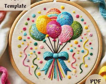 Balloon Bouquet Embroidery Pattern, Celebration Hand Embroidery PDF, Festive Stitching Design, DIY Party Hoop Art, Instant Download