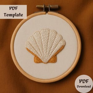 Seashell Embroidery Pattern, Coastal Beach Hand Embroidery Design, Ocean Shell PDF Template, Summer Stitch Hoop Art Download