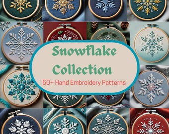 Snowflakes Embroidery Bundle, Lifetime Access, 50+ Hand Embroidery Patterns, Winter Stitching Designs, Festive Embroidery PDF Collection