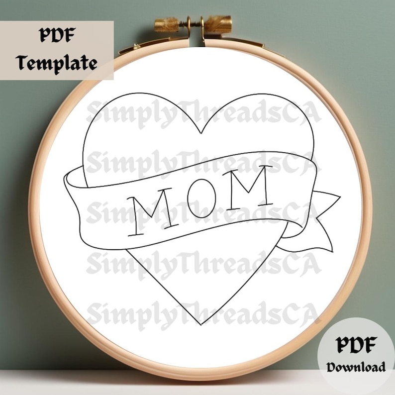Broderimönster med hjärtmönster för mammabanderoll, handbroderi i tatueringsstil, klassisk hjärtdesign i PDF-format, DIY-bågekonst, mall för mammas sömmar bild 2