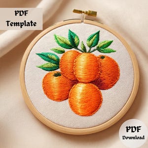 Bunch of Oranges Embroidery Pattern, Fresh Citrus Hand Embroidery Design, DIY Orange Stitching PDF, Vibrant Fruit Hoop Art Template
