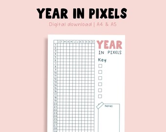 Une année en pixels, Feuille de travail sur les soins personnels, Bullet journal, Pages de journal imprimables,