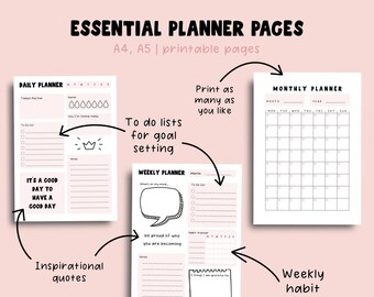 Bundle planificateur essentiel, planificateur hebdomadaire, planificateur quotidien, calendrier mensuel, inserts Filofax - TÉLÉCHARGEMENT NUMÉRIQUE