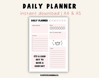 Planificateur quotidien imprimable, Journal quotidien, Liste de tâches, Insertions de journal - Téléchargement numérique PDF