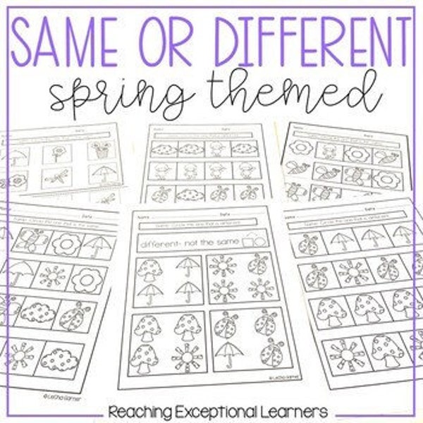 Same or Different Spring Worksheets Special Education